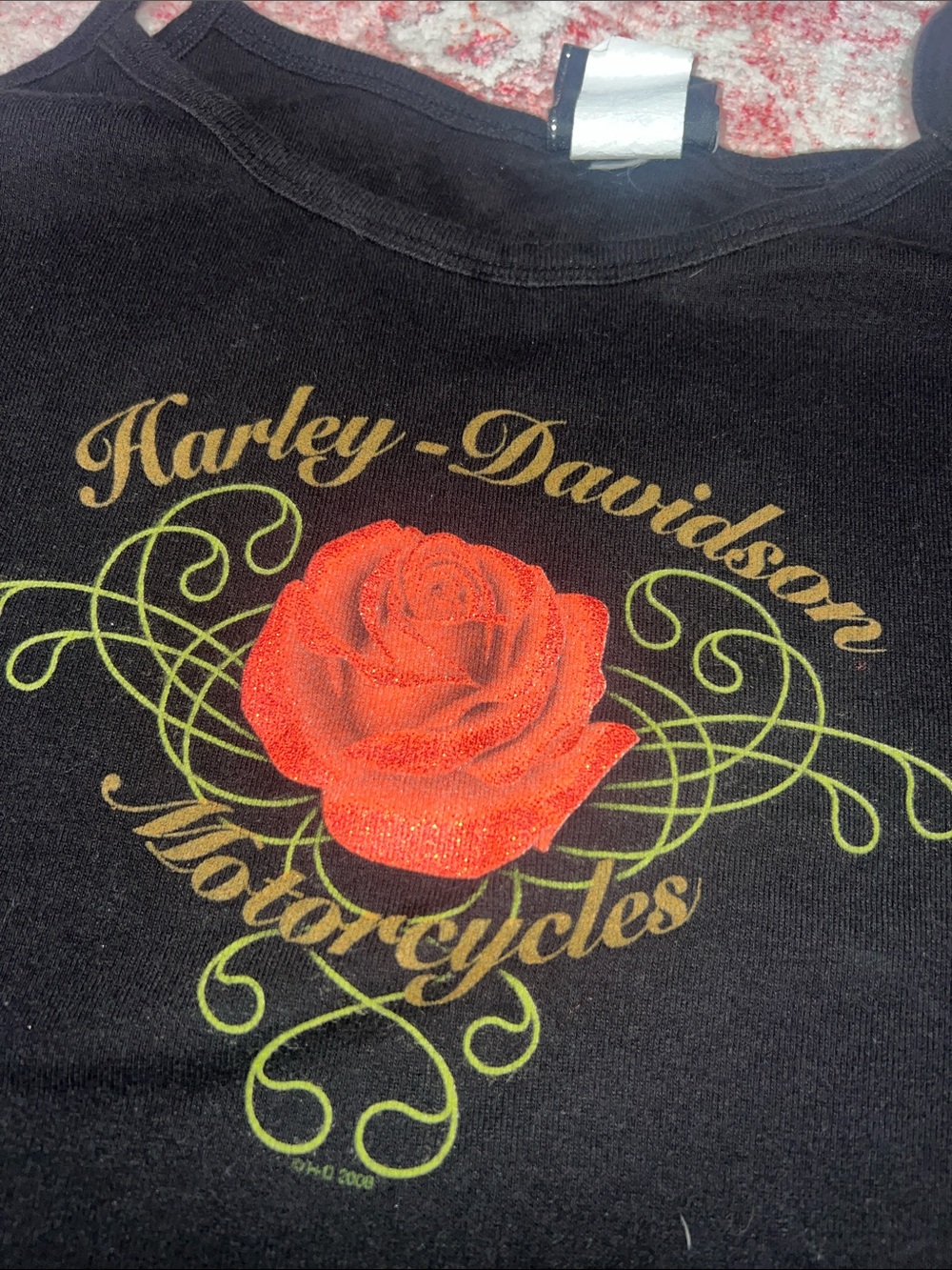 Harley-Davidson Black Cami with Orange Rose and Green Accents - Picture 4 of 5